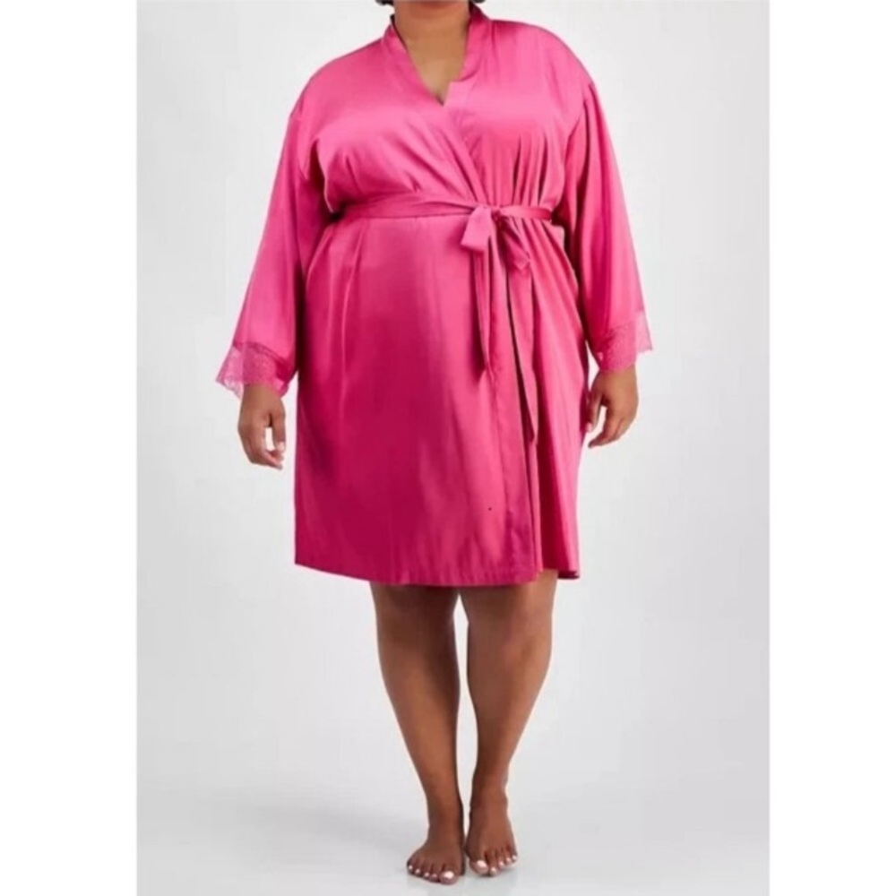 New! INC Fuchsia Satin Robe & Chemise Set